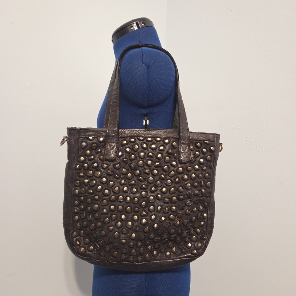 Brown Leather Gold Studded Purse